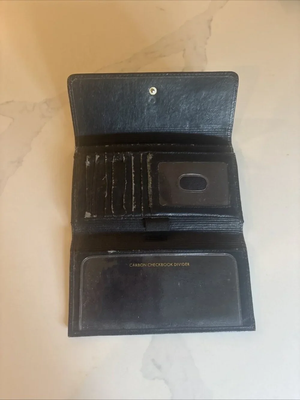 Fossil Black Genuine Leather Woman's Trifold Wallet With Outer Pocket